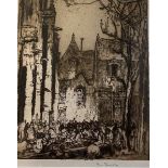 Sir Frank Brangwyn (British 1867 - 1956), town square with various figures drinking, Etching, signed