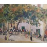 Continental school, 20th century, a street scene with figures, oil on canvas, 50 x 60 cm unsigned,
