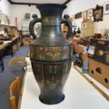 A large Chinese bronze cloisonné vase, blue ground, decorated stylised geometric forms, impressed