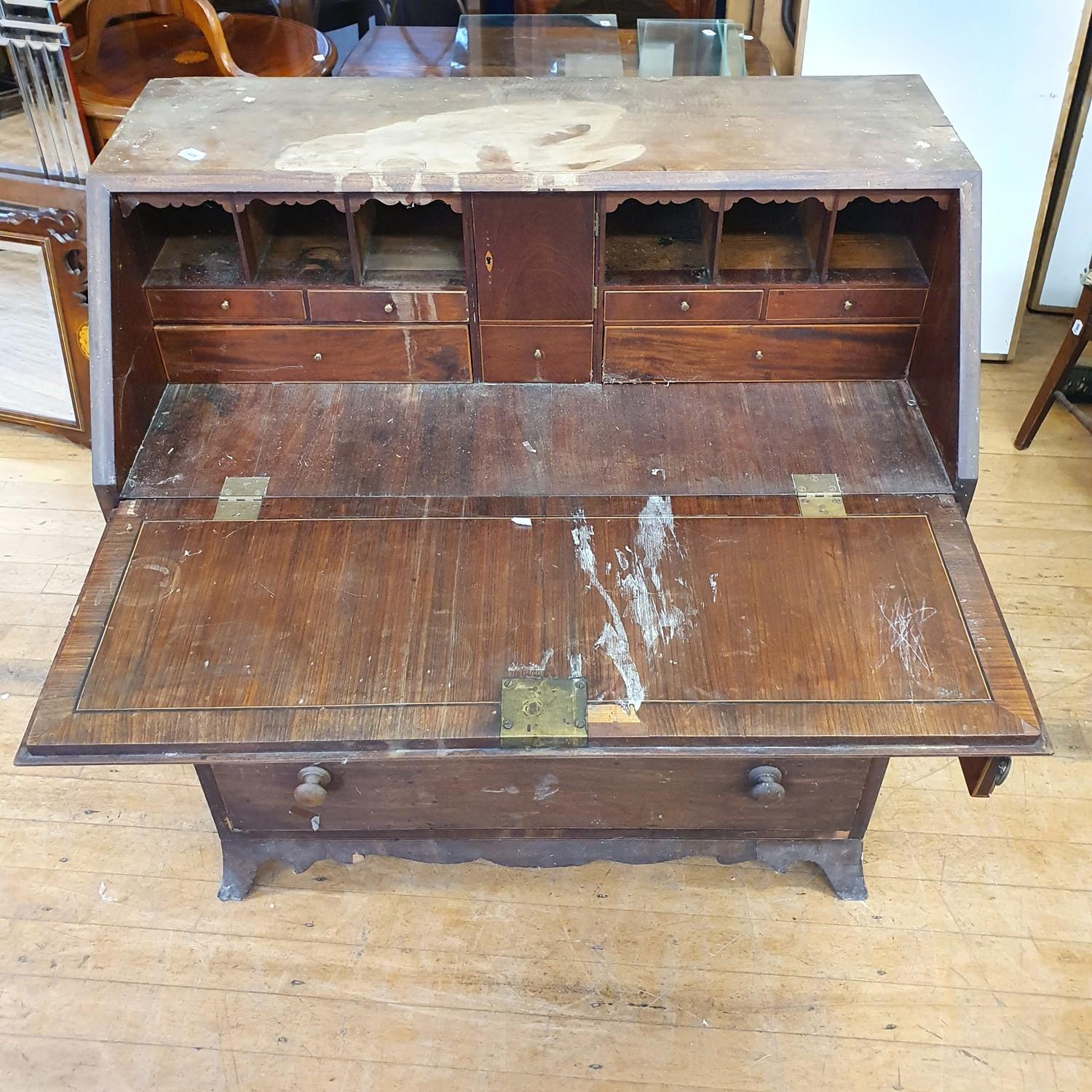 A 19th century mahogany bureau, in need of restoration, 93 cm wide - Image 2 of 4