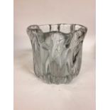 A modern clear glass vase, indistinctly signed, 18 cm high dirty, no chips or cracks, scratches to