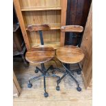 A pair of modern stools, and two pine bookcases (4)