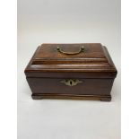 A late 19th century work box, inlaid figures and a port, and with parquetry decoration, 32 cm