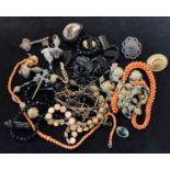A group of coral, jet and other jewellery