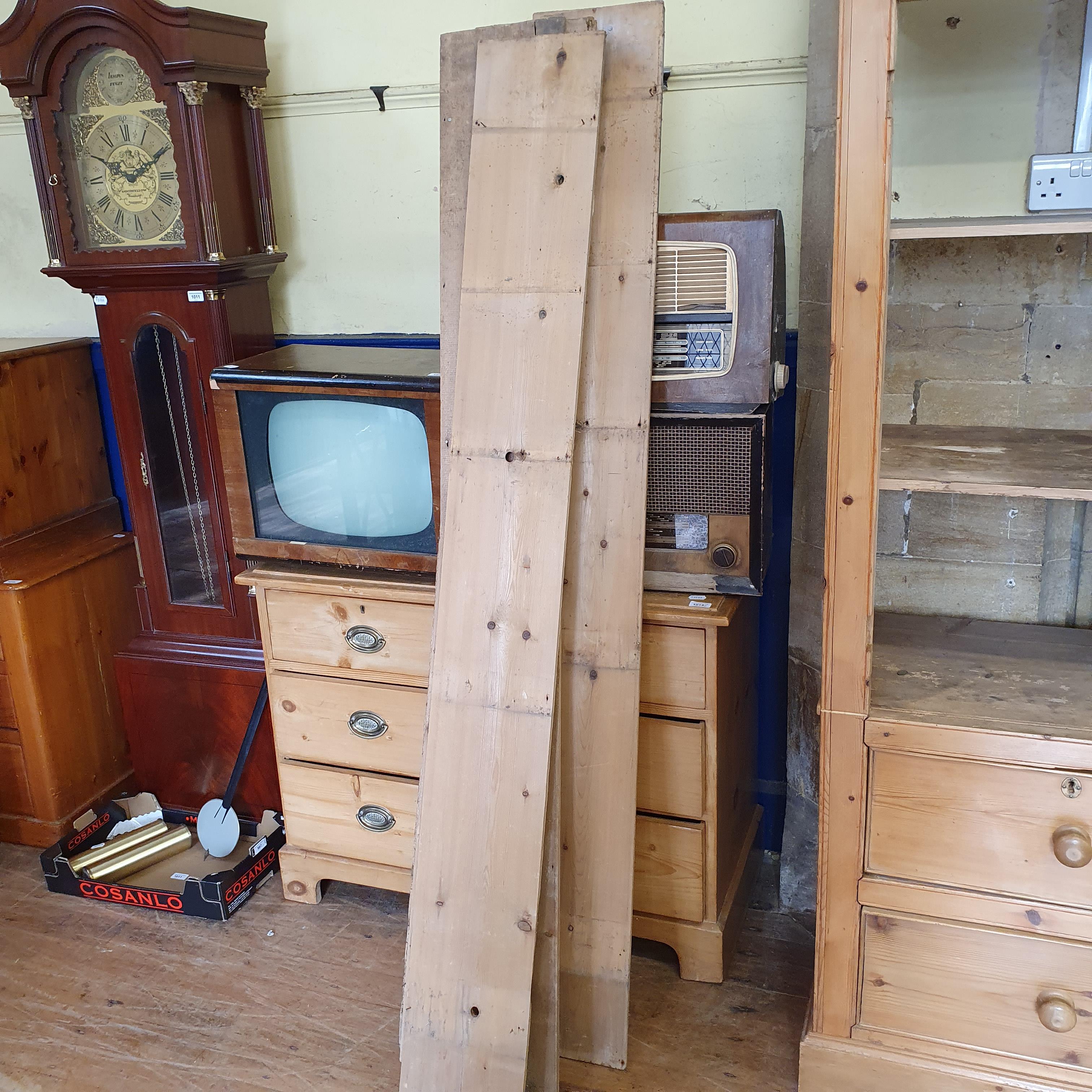 A pine wardrobe, with two cupboard doors, above two short and one long drawer, 150 cm wide, and a - Image 3 of 3