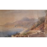 Continental school, early 20th century, coastal landscape, watercolour, 21 x 36cm
