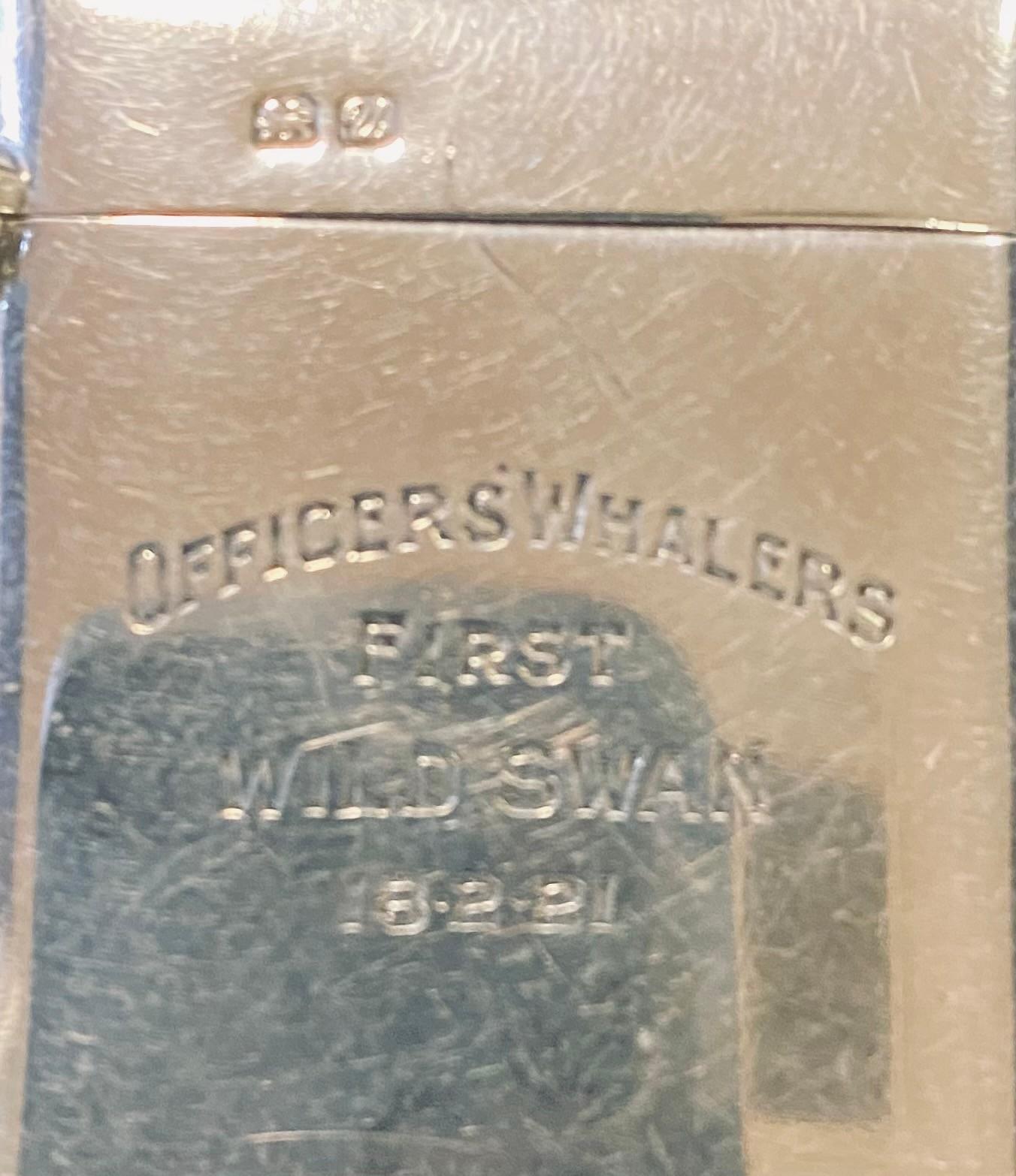 A silver vesta case, inscribed 'Whalers First Wild Swan 18.2.21', Chester 1920 - Bild 2 aus 3