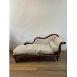 A 19th century style Mahogany frame chaise lounge, 185 cm wide, and two stools (3)