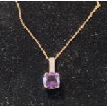 A 9ct gold, amethyst and diamond necklace Modern