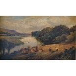 English School, late 19th century, landscape with figures, oil on canvas, 30 x 50 cm, portrait of