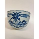A Chinese bowl, of tapering form, decorated scholars and other figures in underglaze blue, several