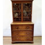 An oak secretaire bookcase, 110 cm wide, a marriage top does not match base