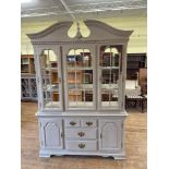 A painted bookcase cabinet, 146 cm wide, lacking back Various loses to the paint, a loss of back,