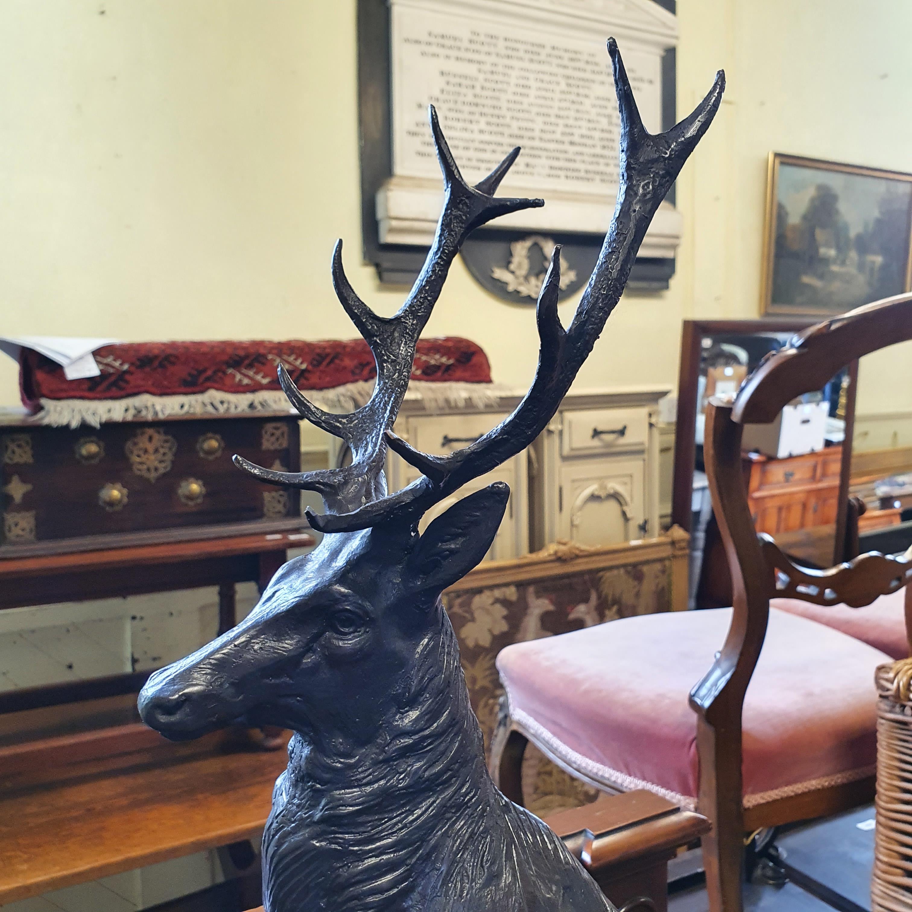 A large pair of bronze stags, on rocky mounts, with marble bases, the largest 74 cm high Modern - Image 6 of 6