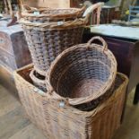 A large wicker log basket, and five other baskets (6)