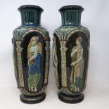 A pair of Continental pottery vases, neo classical style, decorated maidens, 42 cm high One with