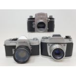 An Exa Thagee camera, lacking lens, an Exa 500 camera, and a Minolta SR - 1 (3) Provenance: Part