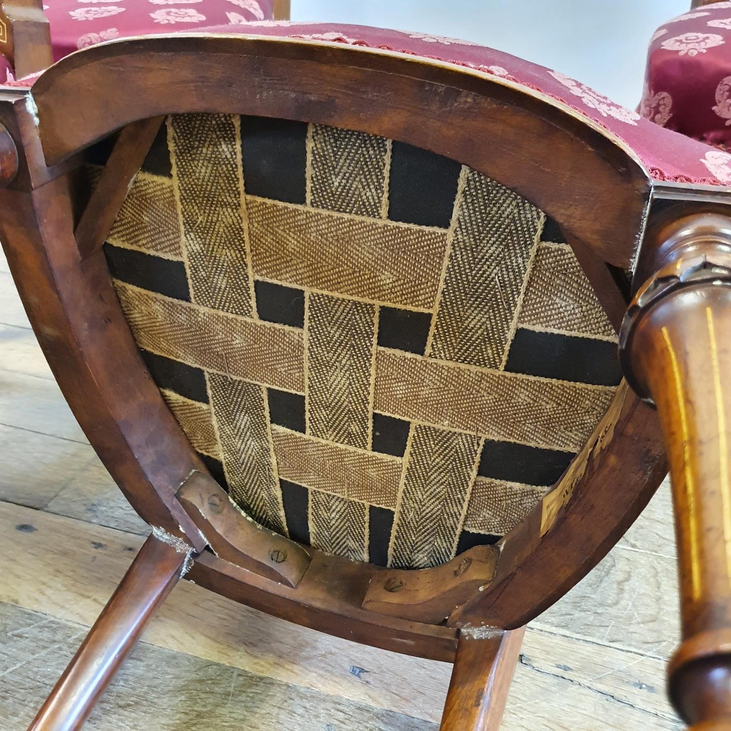 A set of four 19th century walnut chairs, with pierced splat backs to padded seats on turned legs ( - Image 5 of 7