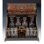 A French boulle liqueur cabinet, with brass mounts, the serpentine front lifting to reveal an