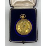 A 18ct gold ladies open face pocket watch, 3.5 cm diameter, in leather case All in weight 36.9g