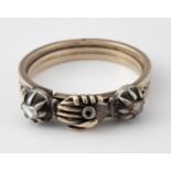 A 19th century Fede Gimmel three section ring, with hand clasped section, ring size O 1/2