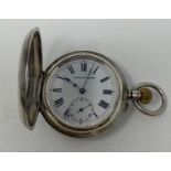 A silver half hunter pocket watch, the enamel dial signed Gabriel, London