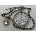 An Omega open face pocket watch, with Roman numerals, and subsidiary seconds dial, in a silver case,