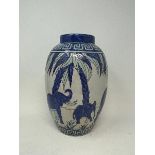 A pottery vase, decorated elephants, 28 cm high Modern