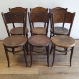 A set of six Fischel bentwood chairs, embossed mark to base and paper labels One repaired with metal