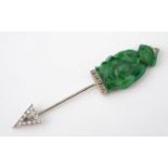 A French diamond and green stone Jabot pin