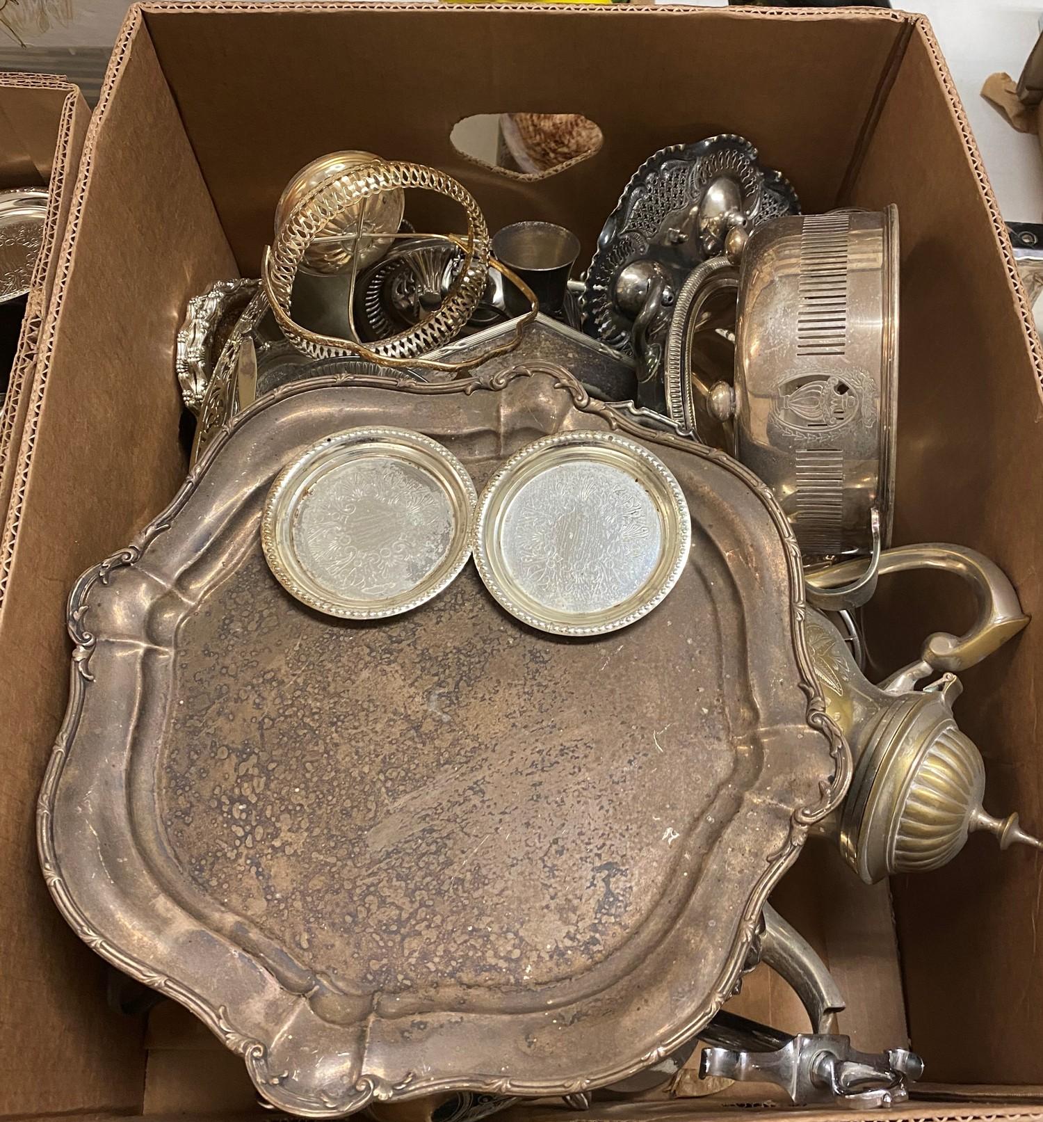 A silver plated oval tray, and various silver plate (two boxes)