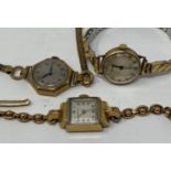 A ladies 9ct gold wristwatch, and two other 9ct gold wristwatches (3)