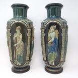 A pair of Continental pottery vases, neo classical style, decorated maidens, 42 cm high, and other