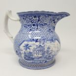 A 19th century Staffordshire blue and white jug, 18 cm high