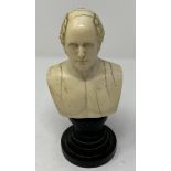 An early 19th century English carved ivory bust, of a gentleman, inscribed Kelly, Sculpt 1818, 10.