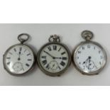 A silver open face pocket watch, and to other similar (3)