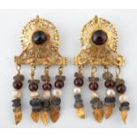 A pair of Roman yellow coloured metal mounted pendant earrings