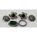 A pair of Norwegian Sterling silver clip earrings, and other items