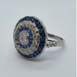 A platinum, sapphire and diamond set ring, ring size O The diamonds 0.78ct approx. sapphire 2.3ct