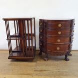 A mahogany bow front chest, having twelve drawers, 66 cm wide, and a revolving bookcase, 50 cm wide