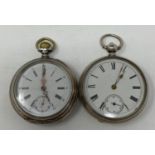 A silver open face pocket watch, and another similar (2)