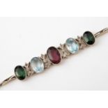 A multi-coloured tourmaline, bracelet interspersed by diamond links, part of clasps detached but