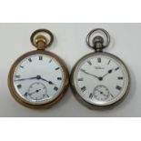 A silver open face Waltham pocket watch, and a gold plated open face pocket watch (2)