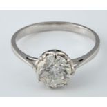 An 18ct white gold and single stone diamond ring, approx. 1.6ct, ring size M1?2