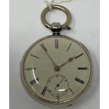 A Victorian silver open face pocket watch, with Roman numerals, and subsidiary seconds dial