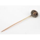 A late 19/early 20th century French diamond set dog head stick pin, boxed