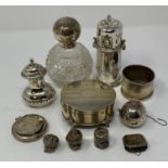 An 18th century style silver sugar caster Birmingham 1901, 3.1 ozt, 11 cm high, and other assorted