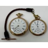 Two open face pocket watches, in gold plated cases (2)