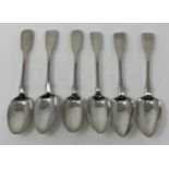 Six silver fiddle pattern table spoons, initialed, various dates and makers, 14.2 ozt