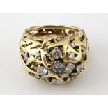 A yellow gold and diamond abstract ring, with pierced decoration, ring size M, 13.9 g